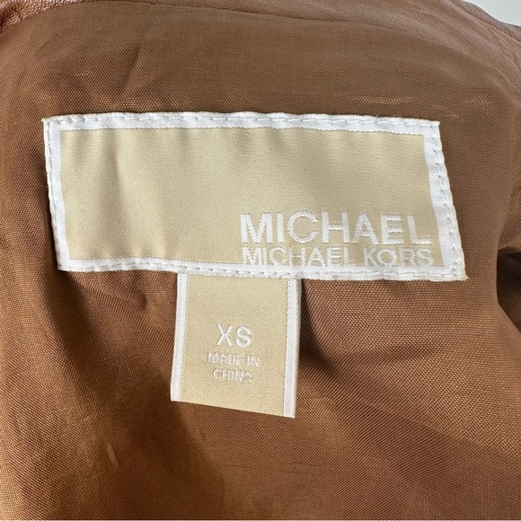 Michael Michael Kors Lambskin Cropped Leather Luggage Tan Jacket Sz XS - Picture 4 of 7